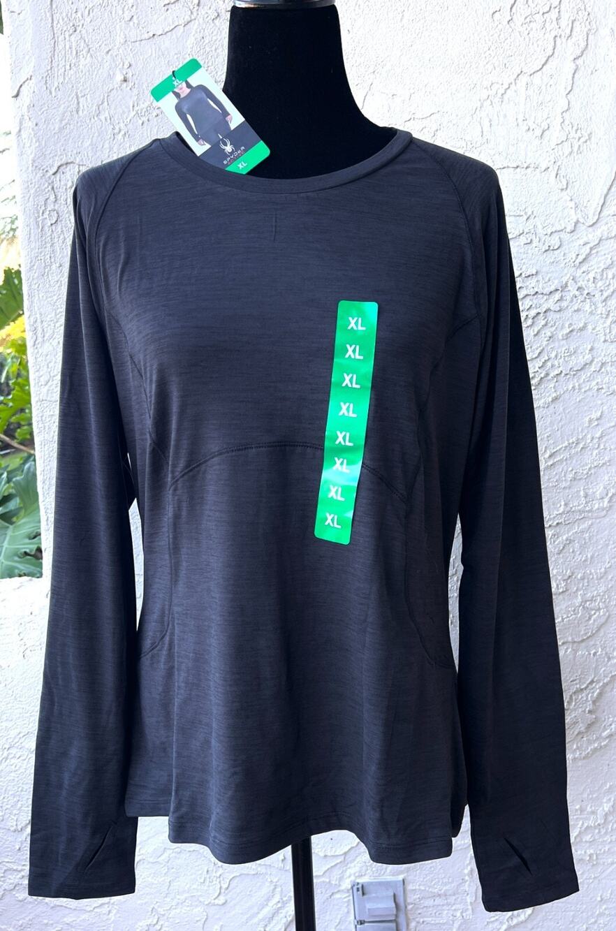 Spyder Active Womens XL Black Brushed Linear Long Sleeve Shirt Pullover 1720498